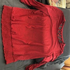 Apt 9 red dolman top size large 3/4 ruched sleeve and lattice back